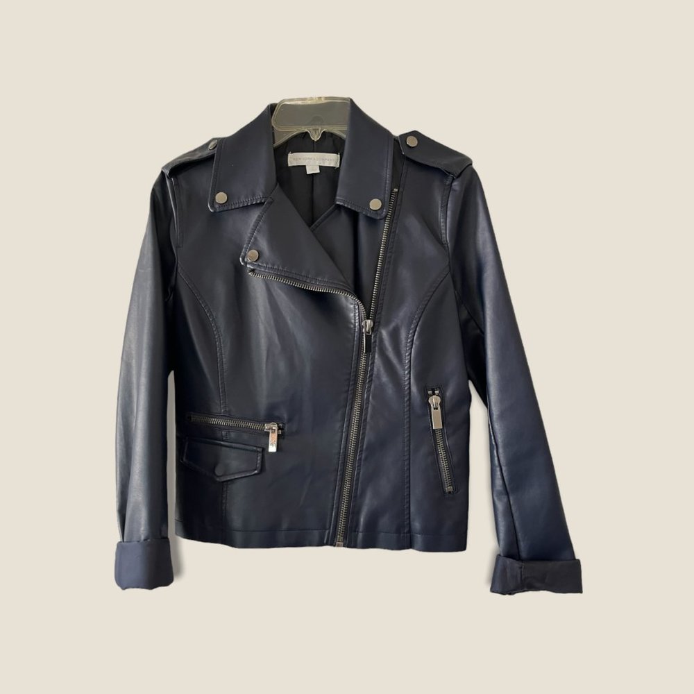 Faux Leather Moto Jacket Zippers XS Womens New York & company